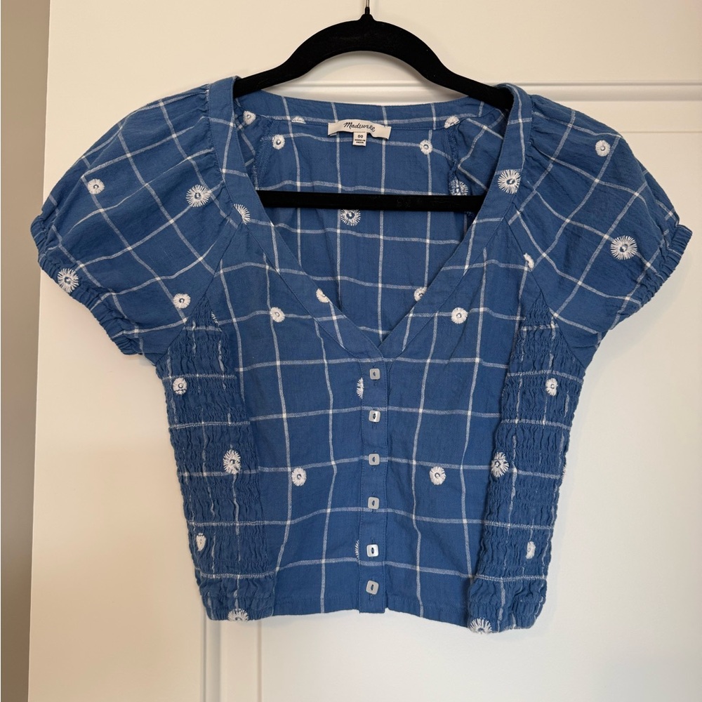 Madewell Blue Floral Embroidered Cotton Women's Top size 00